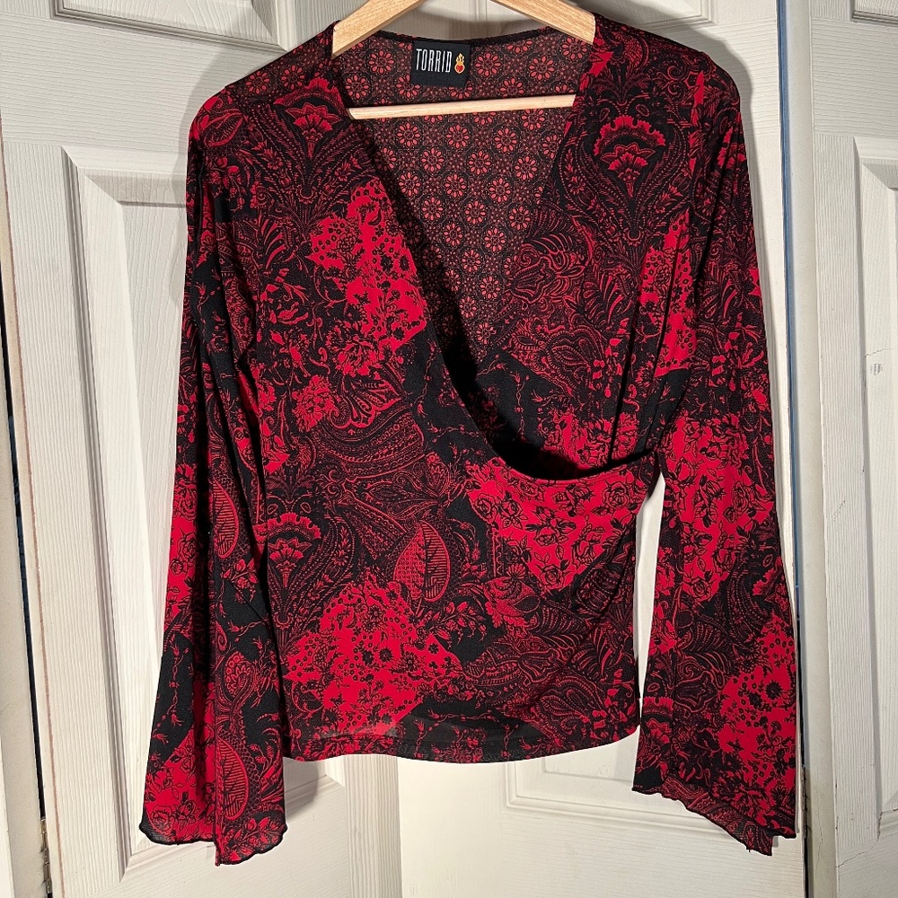 Torrid Red and Black Floral Paisley Blouse